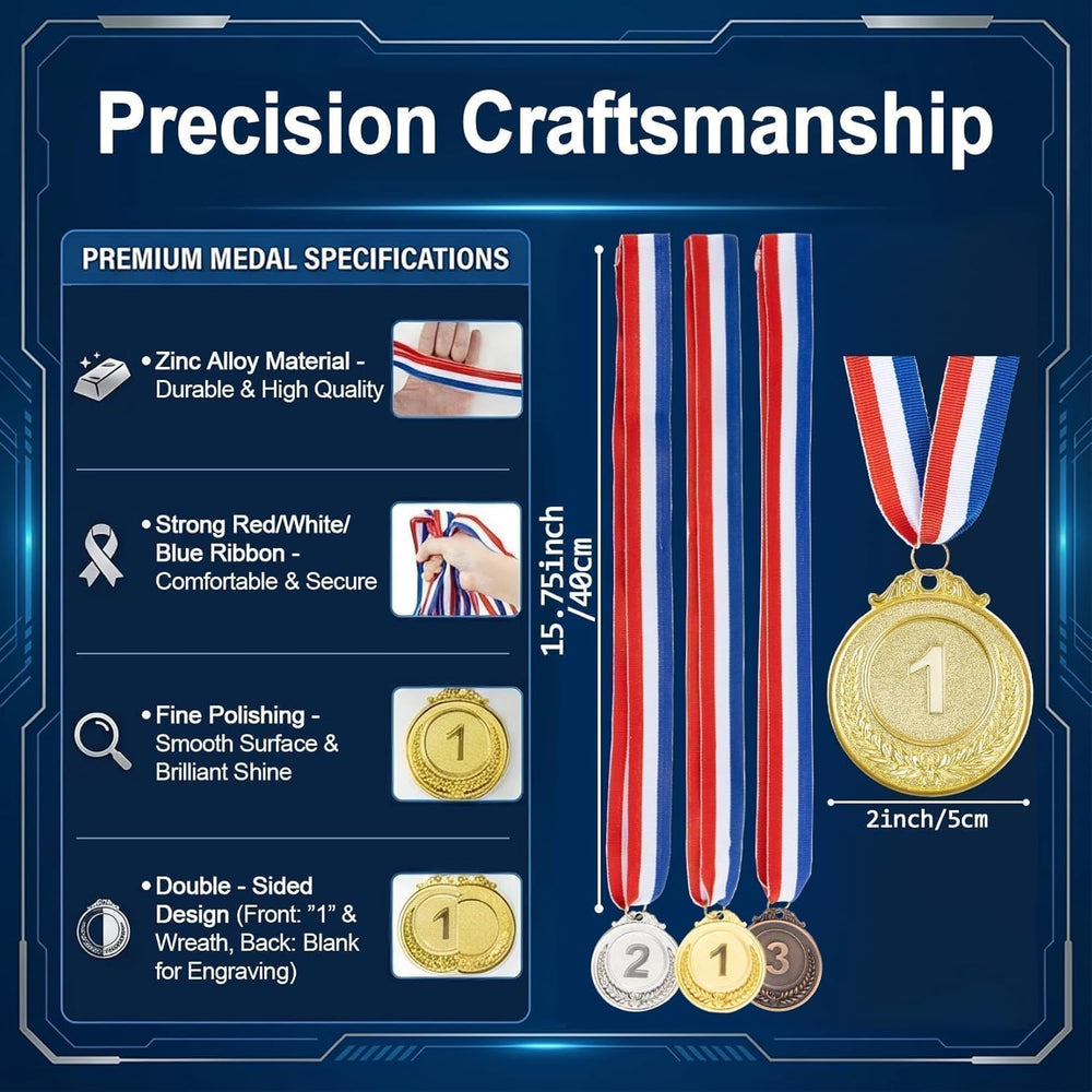 RAINFLOW 9 Pieces Gold Silver Bronze Award Medals - 1st 2nd 3rd Place Metal Olympic Style for Sports, Competitions, Talent Shows, 2 Inches Winner Medals with Neck Ribbon