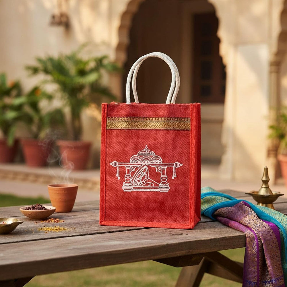 LOVENSPIRE Printed Jute Burlap Tote Gift Bags – Ideal for Wedding, Housewarming Favors, & Traditional Indian Return Gifts