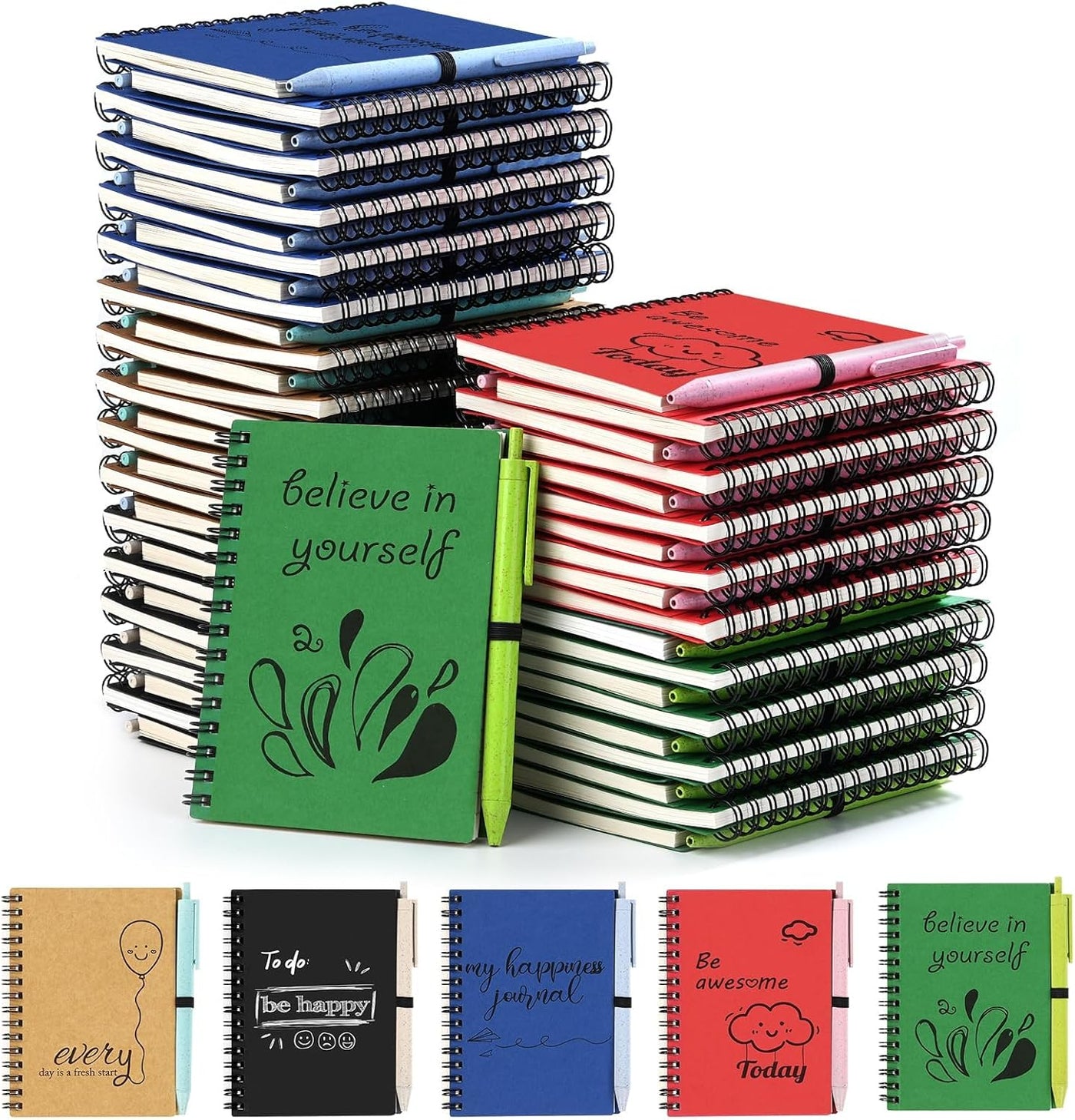 Dynta 50 Sets Small Spiral Notebook and Pen, 4x5.5 Inch Inspirational Journals Bulk, Appreciation Thank You Gifts for Coworkers, Teachers, Students, Family and Friends