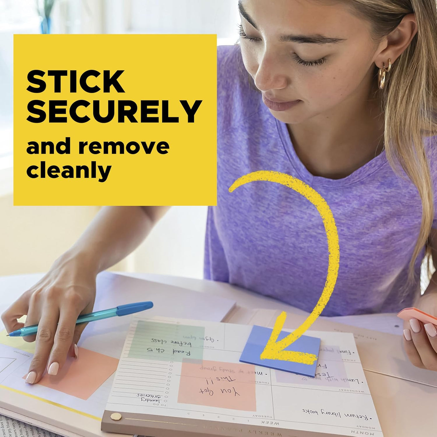 Post-it Transparent Notes, 2.8 in. x 2.8 in., Pastel Sticky Notes, School Supplies, Office Products, Great for Studying, 2 Pads