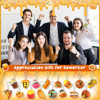 16 Pcs Squeeze Keychains Gifts Bulk, Cute Slow Rise Stress Hamburger Popcorn Taco Ice Cream Pizza Smore Kawaii Food Keychains for Birthday Party Favors