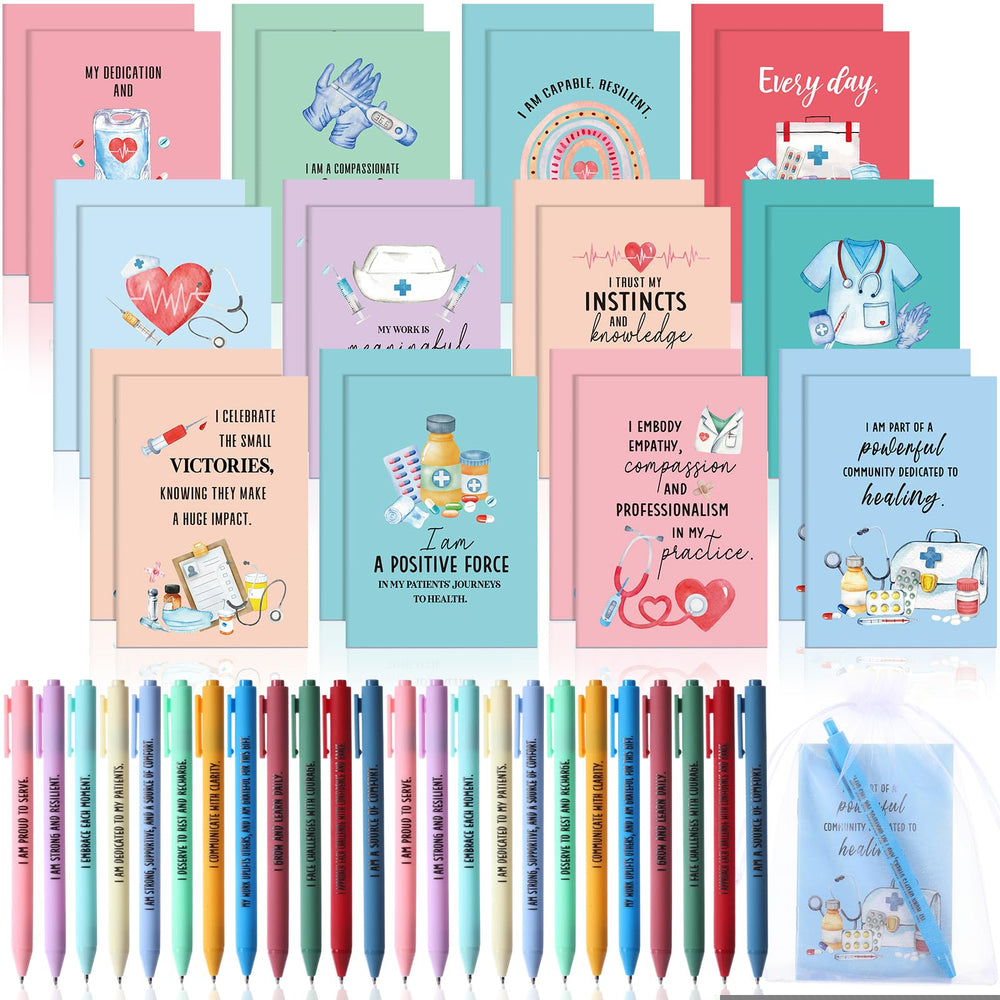 Mooliwe 24 Pcs Positive Affirmation Gift Set Gratitude Notebooks with Pens Small Bags Motivational Encouragement Notepads Daily Affirmations Journal for Women Stress Relief Self Care (Watercolor)