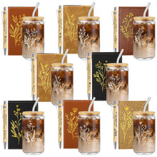 AmazingSpark 18 Pcs Fathers Day Christian Gift Bulk for Men Women 16 Oz Glass Cups with Lid Straw Bible Notebook Leather Prayer Journal with Pen Religious Gift for Church Member (Bible Words,Brown)