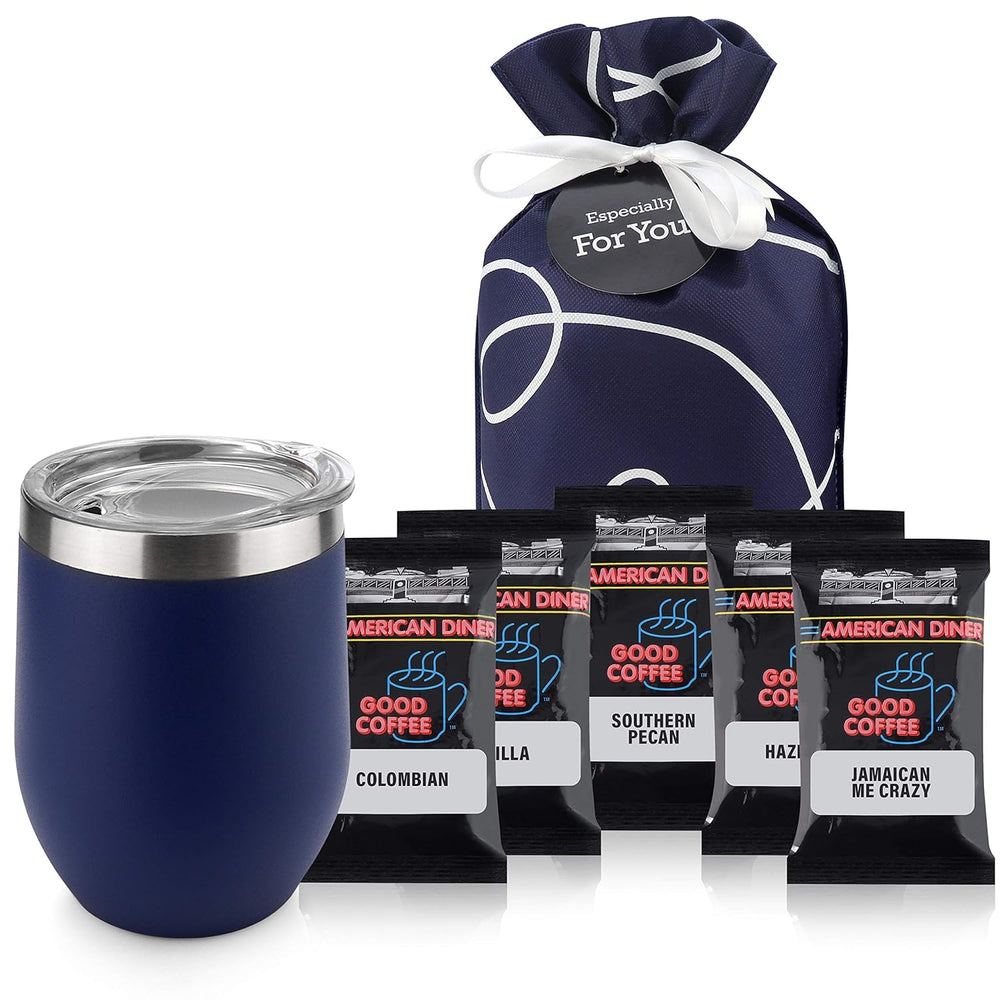 Tea and Coffee Lovers Gift Set - Includes Temperature Retention Cup, 3 Fresh Roasted Full Pot Ground-Coffee Samplers, 6 Special Blend Teabags & Honey Presented in Beautiful Gift Bag For Women & Men