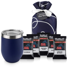 Tea and Coffee Lovers Gift Set - Includes Temperature Retention Cup, 3 Fresh Roasted Full Pot Ground-Coffee Samplers, 6 Special Blend Teabags & Honey Presented in Beautiful Gift Bag For Women & Men