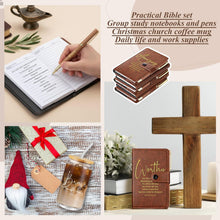 AmazingSpark 18 Pcs Fathers Day Christian Gift Bulk for Men Women 16 Oz Glass Cups with Lid Straw Bible Notebook Leather Prayer Journal with Pen Religious Gift for Church Member (Bible Words,Brown)
