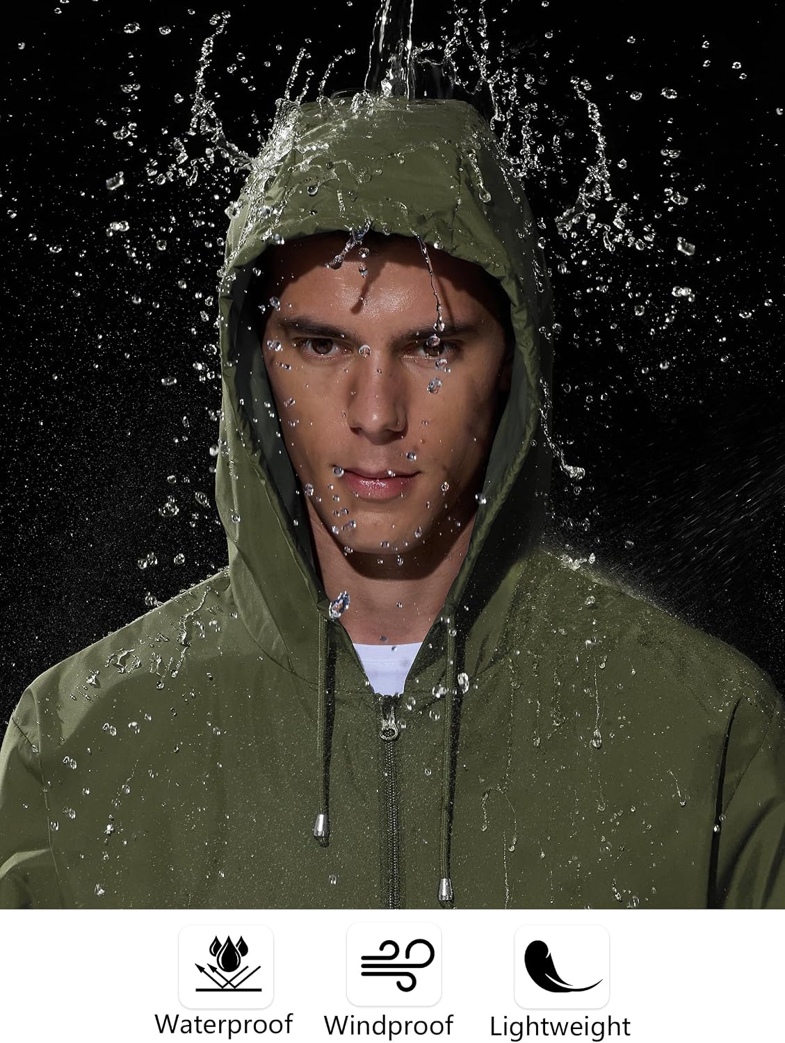 UIQUR Mens Rain Jacket Raincoat Windbreaker Running Waterproof Lightweight Packable with Hood Travel Hiking Cycling
