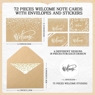 Fumete 72 Sets Bulk Welcome Card for Guest with Kraft Envelope Sticker Blank 6x4 in Interior Welcomes Note Card Paper Hotel Business Greeting Postcard Wedding Employee Team(White)