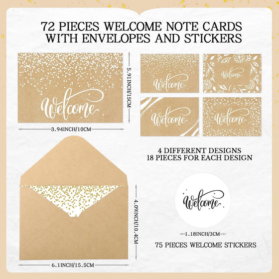 Fumete 72 Sets Bulk Welcome Card for Guest with Kraft Envelope Sticker Blank 6x4 in Interior Welcomes Note Card Paper Hotel Business Greeting Postcard Wedding Employee Team(White) - hover image