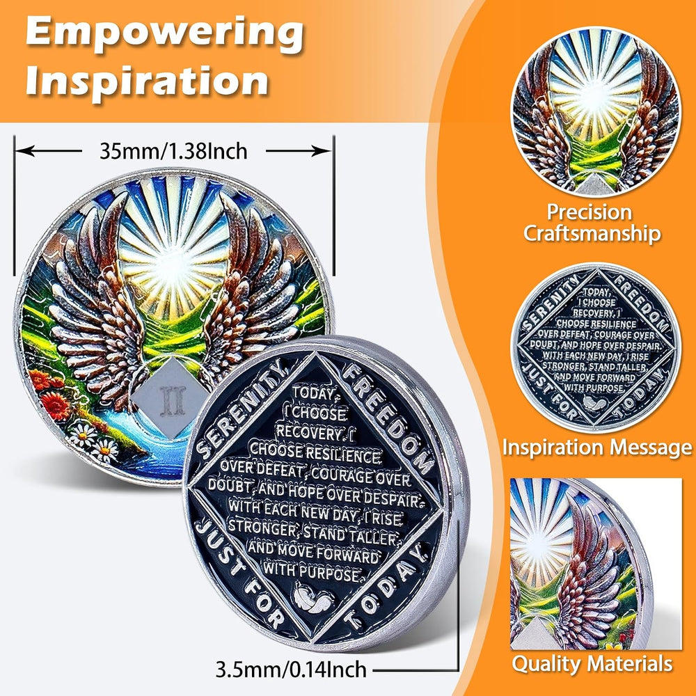 2 Year Angel Wings Sobriety Coin – Radiant Sunrise NA Medallion – Spiritual Token for Recovery & Clean Time – Empowering NA AA Chips – Gift for Men & Women