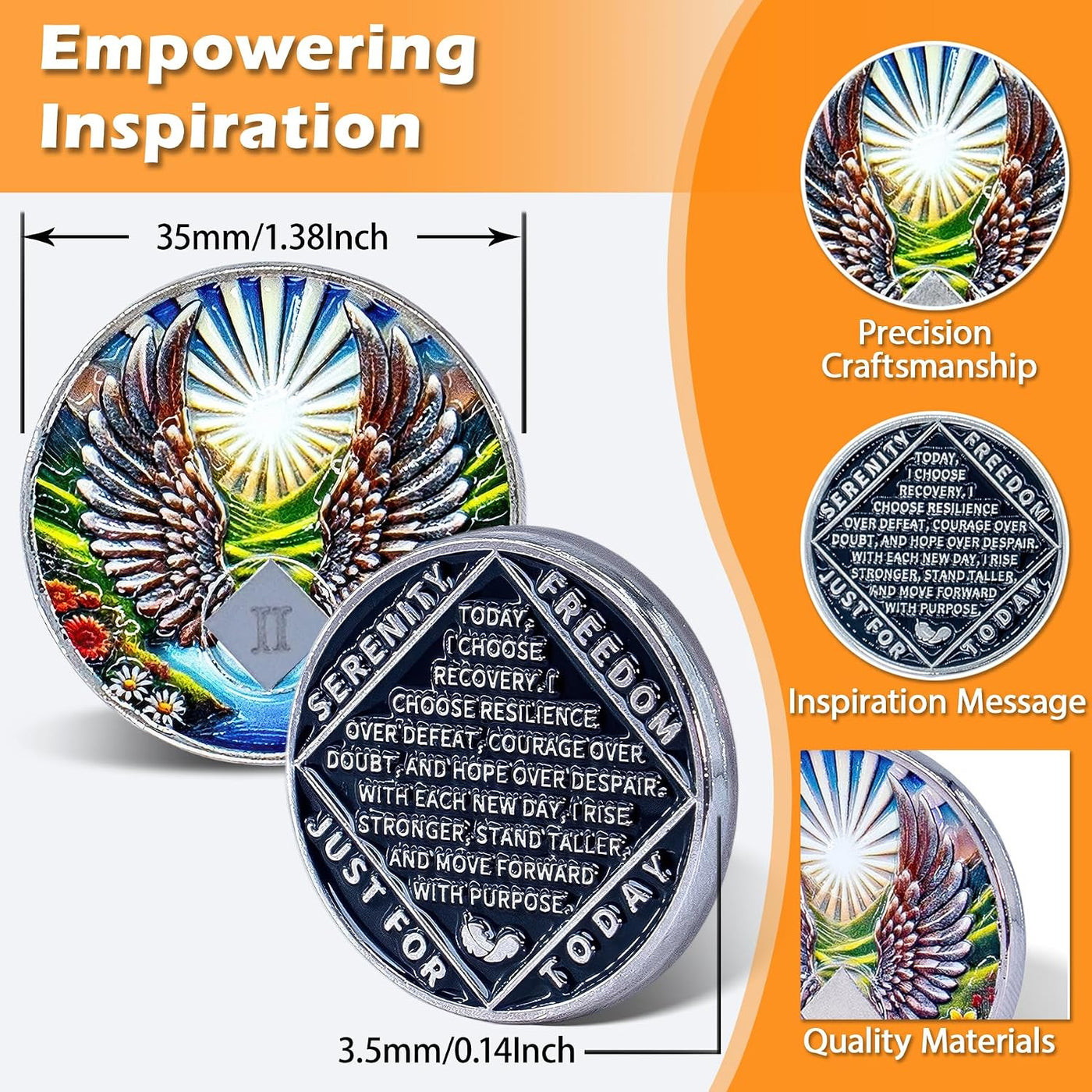 2 Year Angel Wings Sobriety Coin – Radiant Sunrise NA Medallion – Spiritual Token for Recovery & Clean Time – Empowering NA AA Chips – Gift for Men & Women