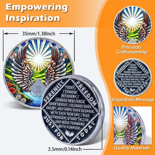 2 Year Angel Wings Sobriety Coin – Radiant Sunrise NA Medallion – Spiritual Token for Recovery & Clean Time – Empowering NA AA Chips – Gift for Men & Women