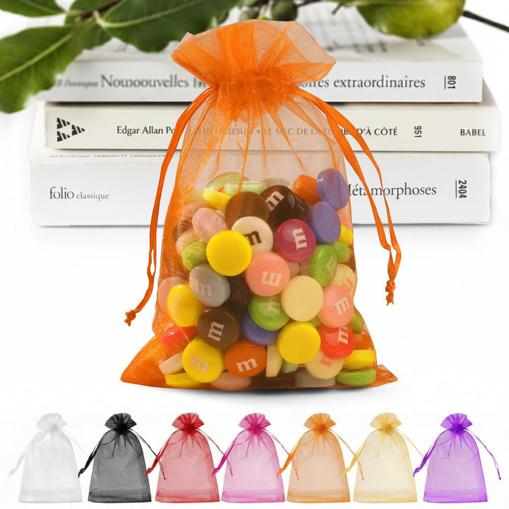 ANZNKU 50 Pack Organza Bags 5 x 7 in White Small Mesh Gift Bags Bulk Drawstring for Wedding Party Favors, Little Goodie Bag for Candy Jewelry Soap Makeup, Treat Sachet Pouch for Baby Shower Graduation