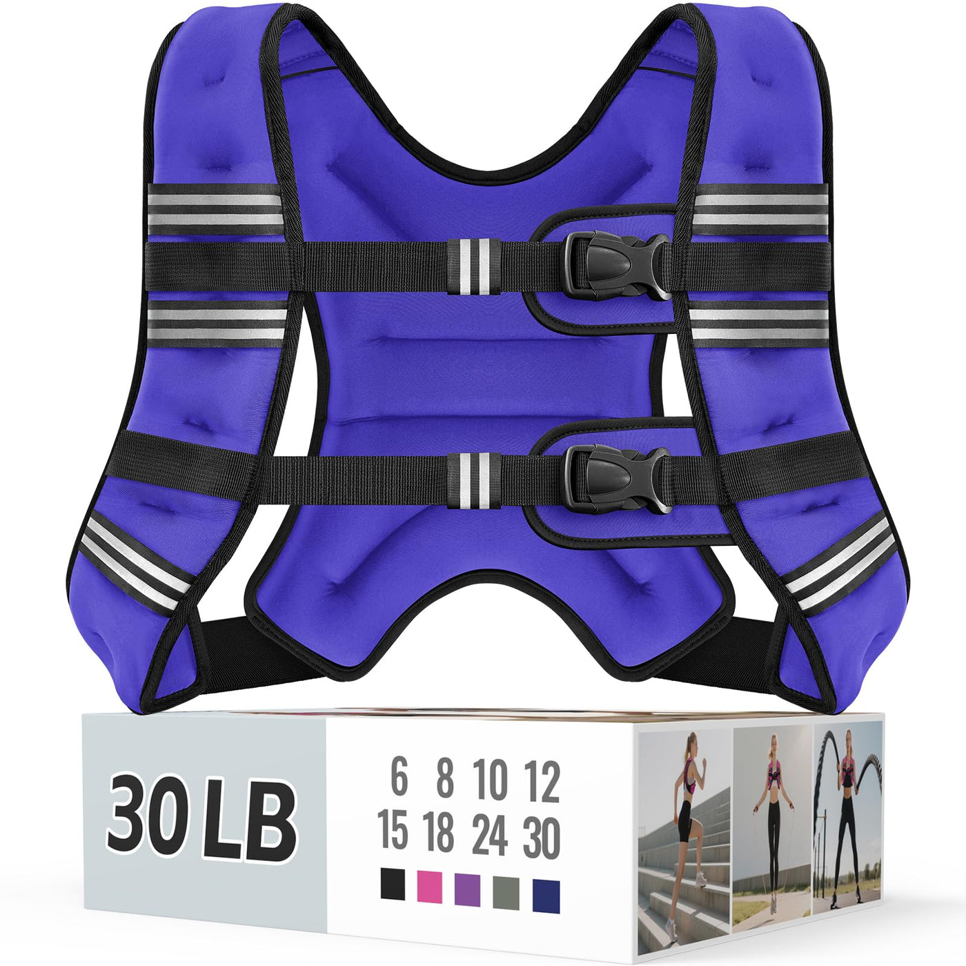 Zeerun Weighted Vest, 6lb/8lb/10lb/12lb/15lb/18lb/20lb/24lb/30lb for Men Women, Reflective Stripe Adjustable Buckle, Comfortable Durable Rucking Vest for Walking Running Strength Training