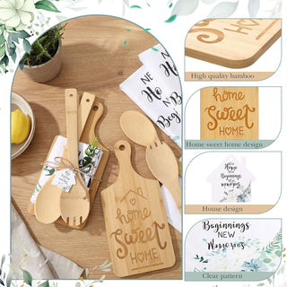 Geelin 31 Pcs Housewarming Gifts Bulk Engraved Cutting Board New Home Beginning Kitchen Towels Cards Bamboo Spoons House Warming Gift Set for Homeowner Neighbor Couple Apartment Kitchen (Rectangle)