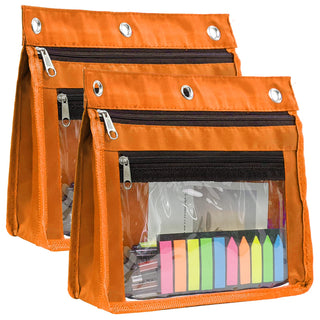 YoeeJob 2 Pack 1 Inch Expandable Zipper Pencil Pouches with Clear Window for 3 Ring Binder, Suitable for School & Office (Grey)