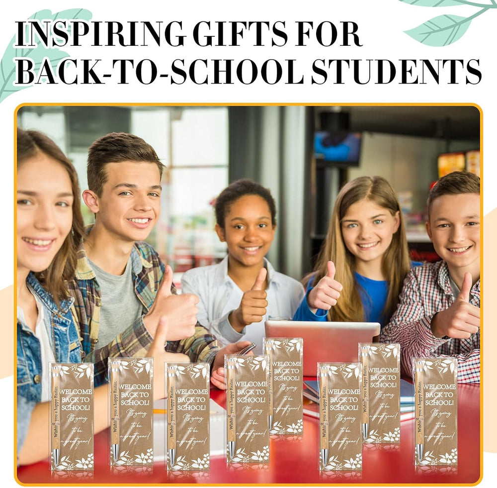 Dunzoom 50 Sets Welcome Back to School Gifts Include Greeting Cards and Inspirational Ballpoint Pens First Day of School Stationery Set for Teachers Students Reward Supplies(Paper,Fresh Style)
