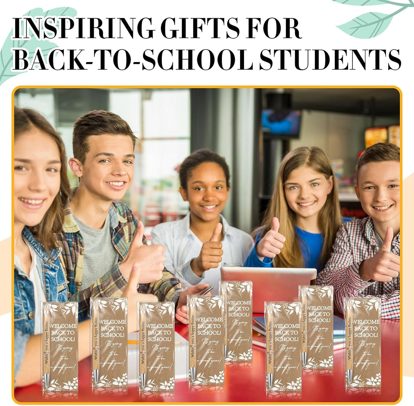 Dunzoom 50 Sets Welcome Back to School Gifts Include Greeting Cards and Inspirational Ballpoint Pens First Day of School Stationery Set for Teachers Students Reward Supplies(Paper,Fresh Style)