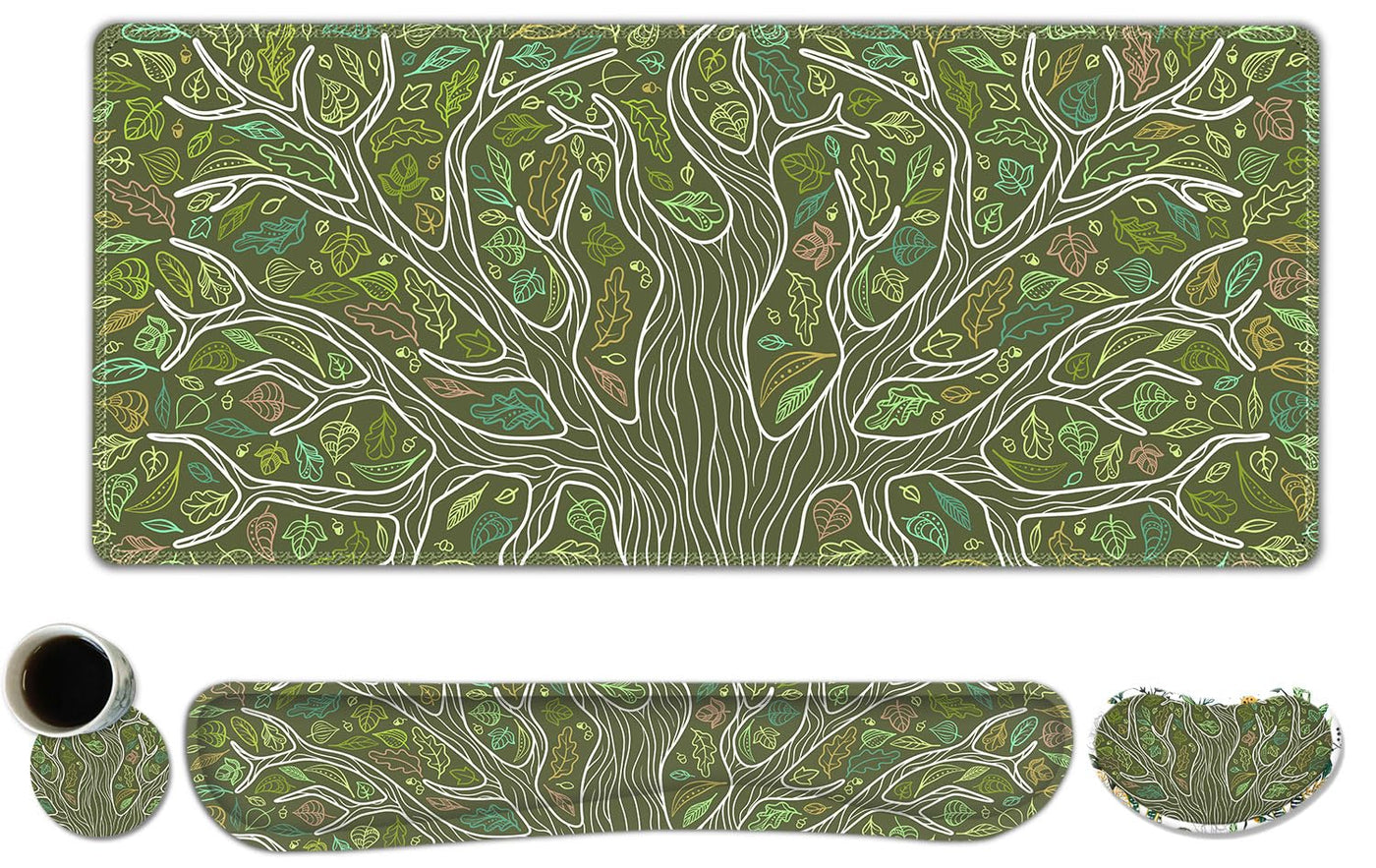 ToLuLu Extended Gaming Mouse Pad, Memory Foam Ergonomic Keyboard Mouse Wrist Rest Support Set, Large Desk Mat with Stitched Edges, Non-Slip Base Mousepad for Home Office Game and Study, Green Theme