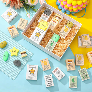 Wettarn 75 Sets Appreciation Gifts Cute Stress Balls with Support Boxes Bulk Party Favors for Employee Coworker Team Group Stuffers Office Prizes Positive Desk Decor