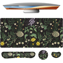 Keyboard Mouse Pad Set,Large Gaming Mouse Pad+Keyboard Wrist Rest+Wrist Rest+Coaster,Computer Desk pad Set Wrist Support for Office Desktop Laptop. (35.4" x 15.7") Extended Desk Mat (Floral)