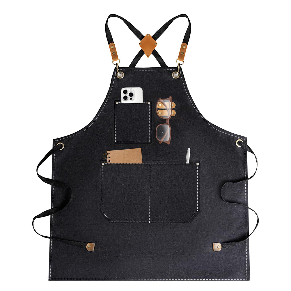 Aprons For Women Men With Large Pockets, Waterproof Cotton Chef Aprons For Cooking Server Grilling Bbq Kitchen