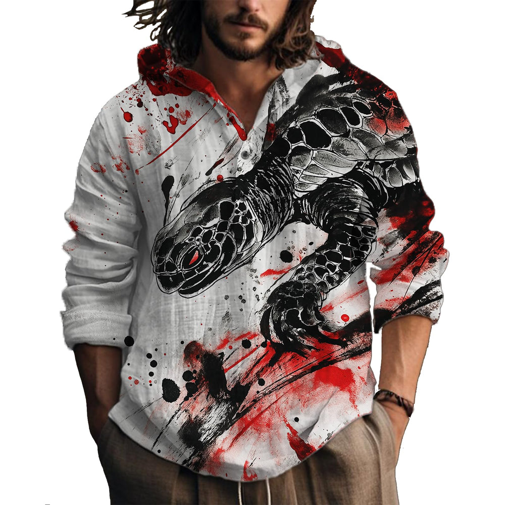 MARSVOVO Hooded Long Sleeve Shirt Men Fashion Graphic Button Up Lightweight Big and Tall Casual Vacation Shirts for Men