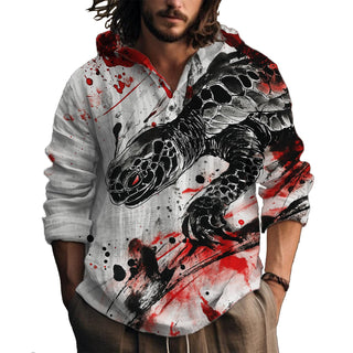 MARSVOVO Hooded Long Sleeve Shirt Men Fashion Graphic Button Up Lightweight Big and Tall Casual Vacation Shirts for Men