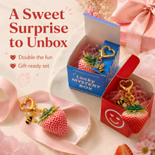 2 Pack Strawberry Bag Charm Lucky Mystery Box, Cute Fruit Blind Box Keychain Set Surprise Gift for Women Girls, Big Strawberry with Bee Pendant with 2 Surprise Boxes(Red & Pink)