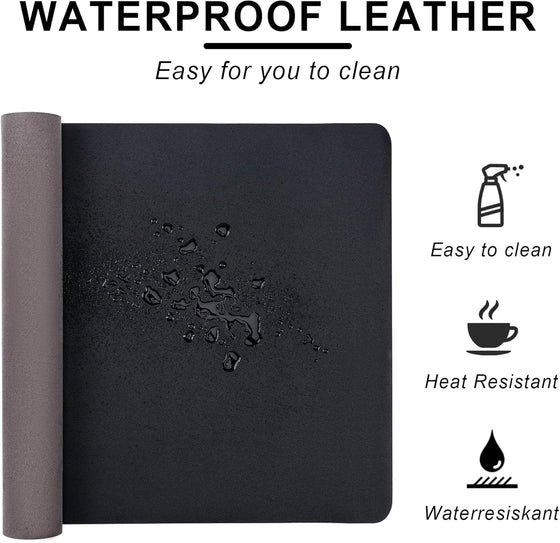 Leather Desk Pad Protector,Non-Slip Desk Pad,on-Slip PU Leather Large Mouse Pad,Easy Clean Desk Protecor Mat,Writing Pad for Office Work/Home/Decor(Black, 23.6" x 13.7") - hover image