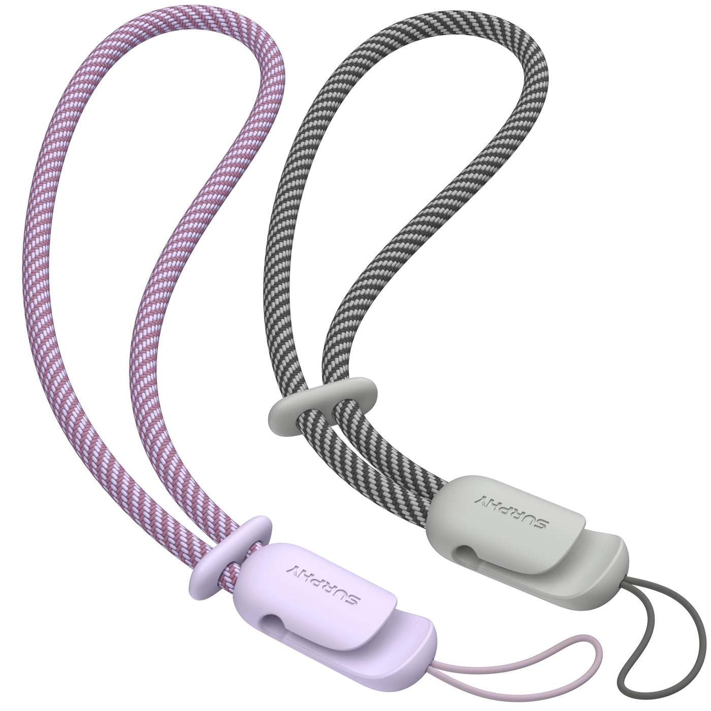 SURPHY 2 Pack Phone Lanyard for Cellphone Case, Phone Wrist Strap for Case, Cellphone Strap with 2-Color Braided, Charm Wrist Lanyard for Women and Men, Pink & Gray