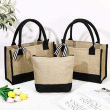 Sweetude 4 Set Jute Burlap Tote Bag with Canvas Makeup Pouch Reusable DIY Craft Blank Gift Bags for Wedding Bridesmaid(Simple,Black)
