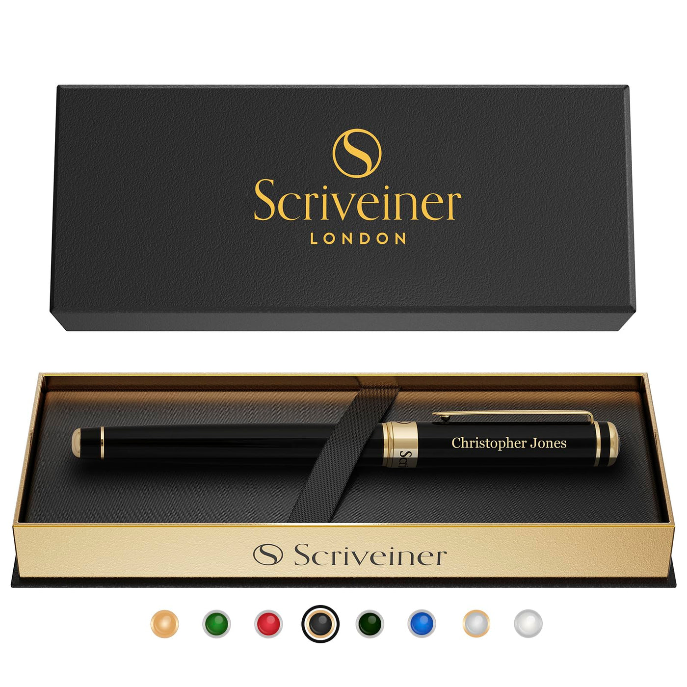 Scriveiner Black Lacquer Rollerball Pen - Stunning Luxury Pen, Real Gold Plating, Schmidt Ink Refill, Best Roller Ball Gift Set for Men & Women, Professional, Executive Office, Nice Pens