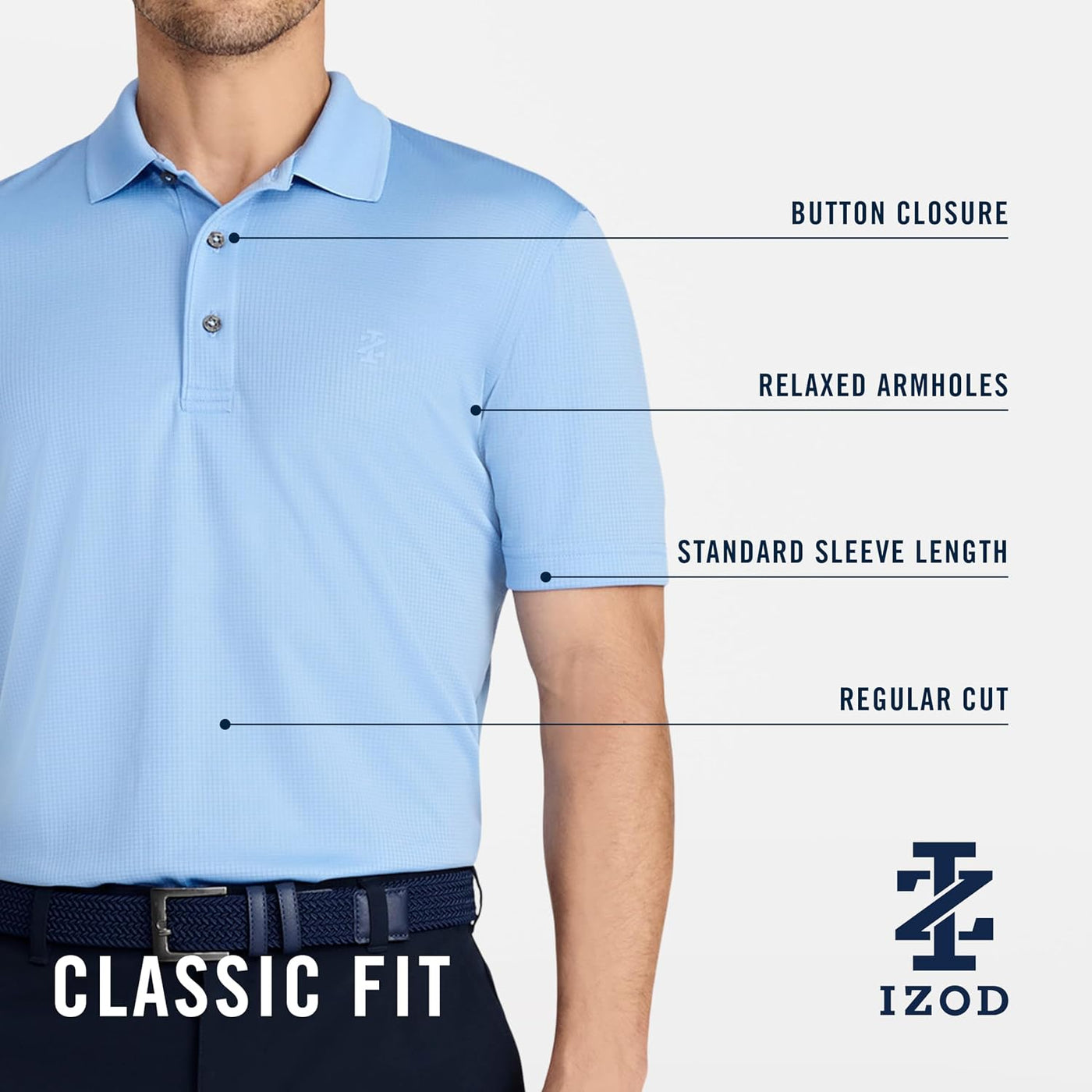 Izod Men's Performance Golf Grid Short Sleeve Stretch Polo Shirt