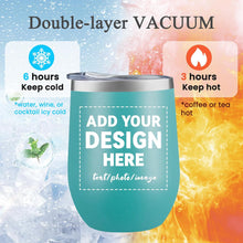MEWAY Personalized Custom 12oz Wine Tumbler with Lid, Insulated Double Wall Vacuum Travel Tumbler Gifts with Text Photo Logo (Blue, 1pack)