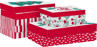 Hallmark Christmas Shirt Boxes for Presents (10 Clothes Boxes with Lids: 3 Small 11", 5 Medium 14", 2 Large 16") Red and White Stripes, Green Tree with Rainbows, Joy, Very Merry