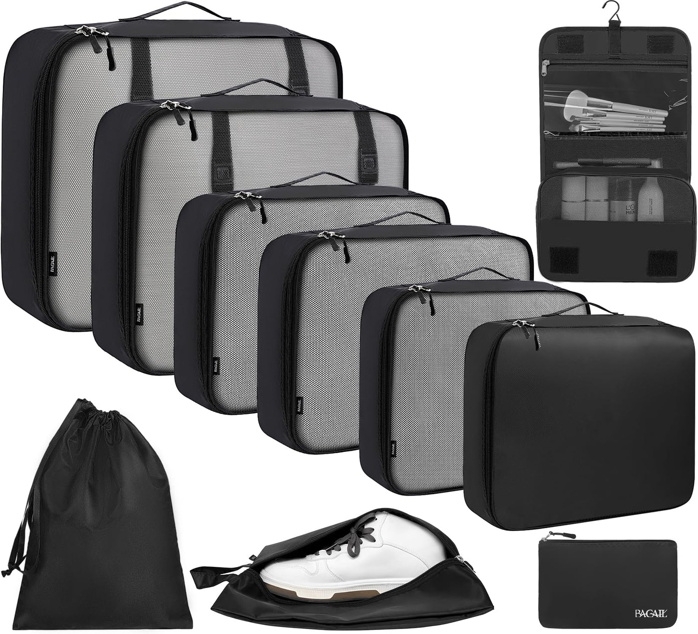 BAGAIL 6 Set/8 Set/10 Set Packing Cubes Various Sizes Packing Organizer for Travel Accessories Luggage Carry On Suitcase