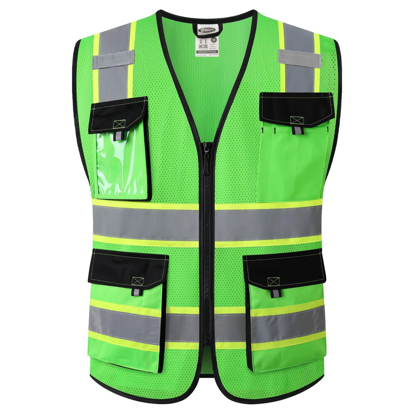 JKSafety Hi Vis Reflective Safety Vests for Men Women High Visibility Vest with Pockets Mesh Fabric Construction Safety Apparel Neon Vest for Work (220-Black L)