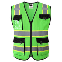 JKSafety Hi Vis Reflective Safety Vests for Men Women High Visibility Vest with Pockets Mesh Fabric Construction Safety Apparel Neon Vest for Work (220-Black L)