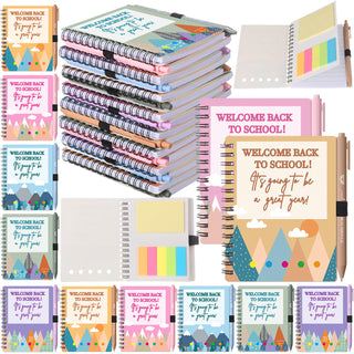 Dunzoom 40 Pcs Welcome Back to School Gifts Bulk Spiral Notebooks with Sticky Notes Motivational Pens First Day of School Notepads Party Favor for Teacher Student Classroom(Terrazzo Tones,Multicolor)