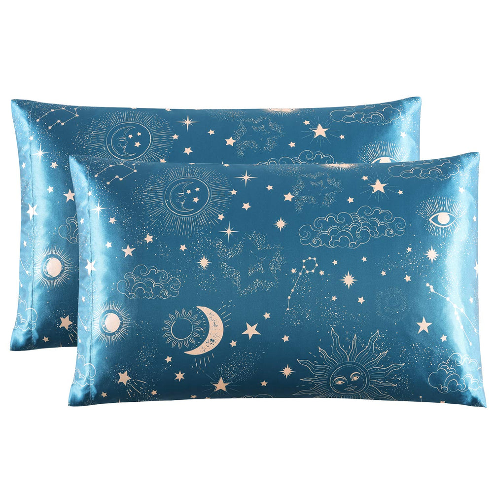 EXQ Home Silky Satin Pillowcase for Hair and Skin,Printed Pillow Cases Standard Size Set of 2 Satin Pillow Case 2 Pack with Envelope Closure(Ink Leaf, 20x26)