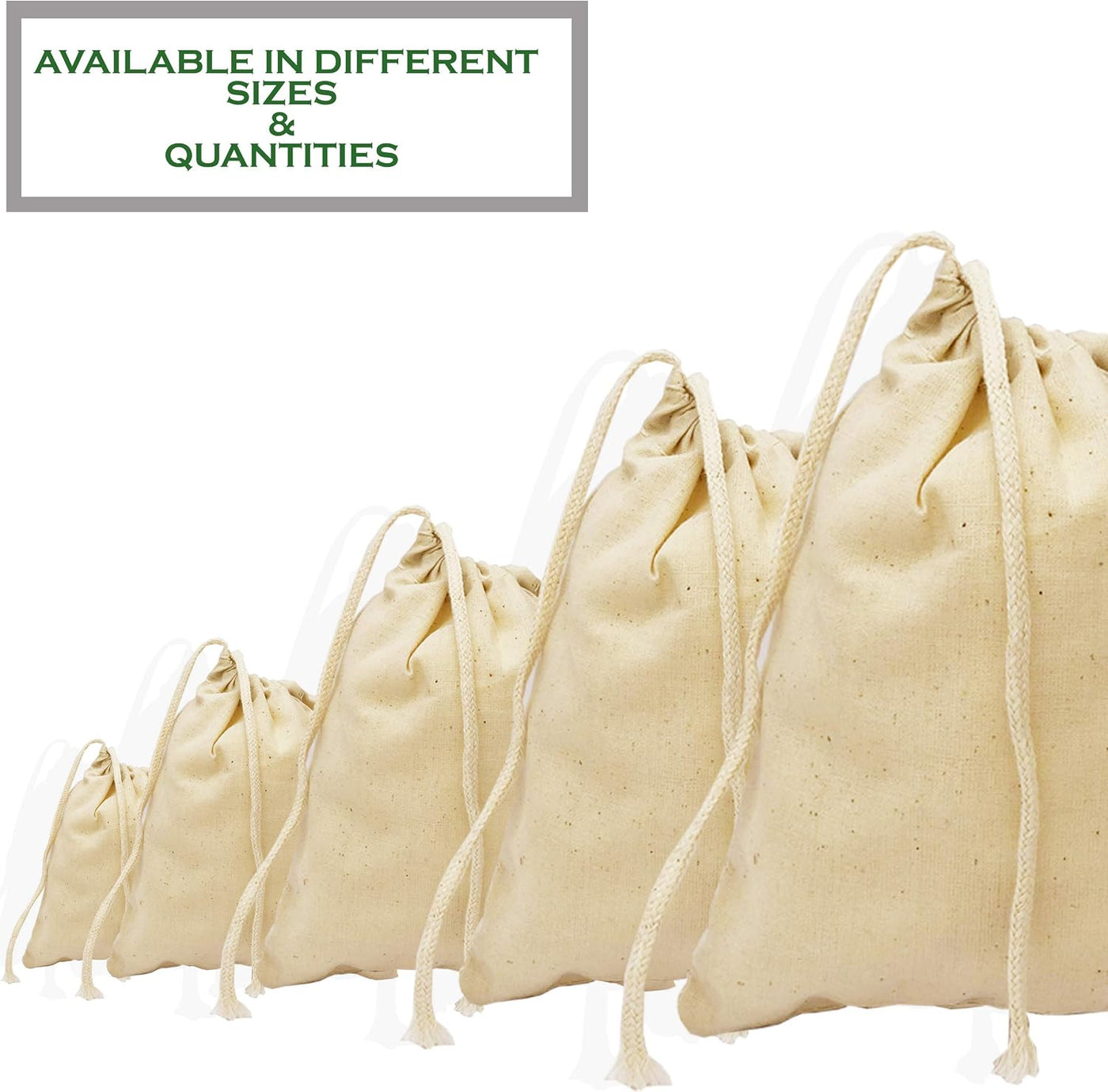 Natural Cotton Reusable Produce Muslin Bags – Multipurpose Drawstring Storage Pouch for Everyday Use (25, 2x3)
