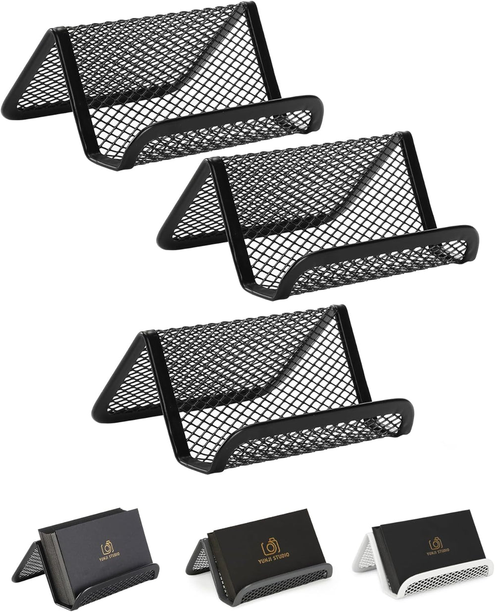 Mr. Pen- Metal Mesh Business Card Holders, 3 Pack, Black, Durable Stainless Steel Card Stand for Desk, Office, and Business Use, Straight, Flat and Smooth Design