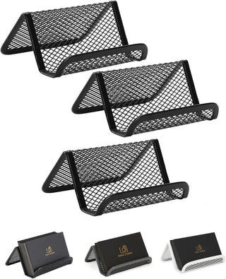 Mr. Pen- Metal Mesh Business Card Holders, 3 Pack, Black, Durable Stainless Steel Card Stand for Desk, Office, and Business Use, Straight, Flat and Smooth Design