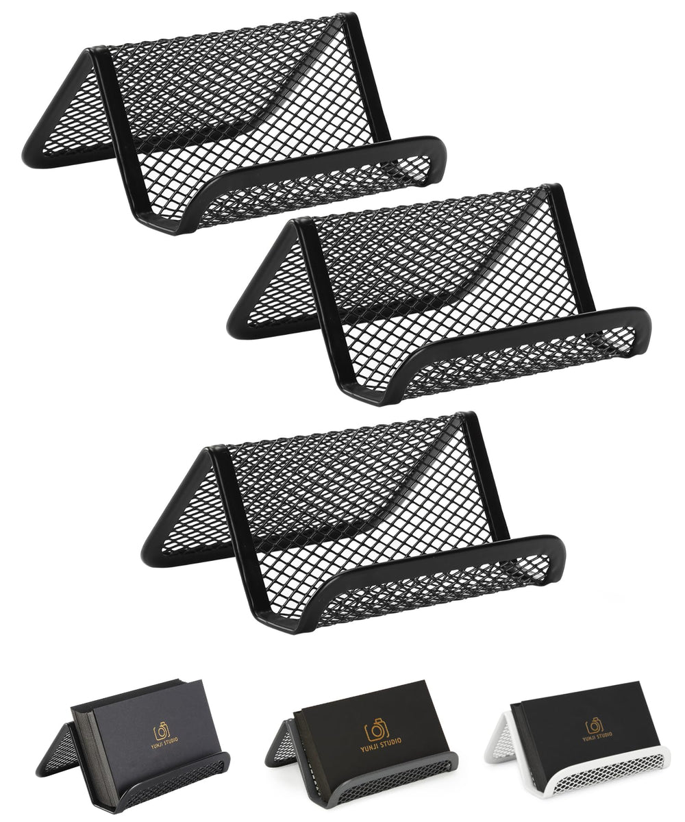 Mr. Pen- Metal Mesh Business Card Holders, 3 Pack, Black, Durable Stainless Steel Card Stand for Desk, Office, and Business Use, Straight, Flat and Smooth Design