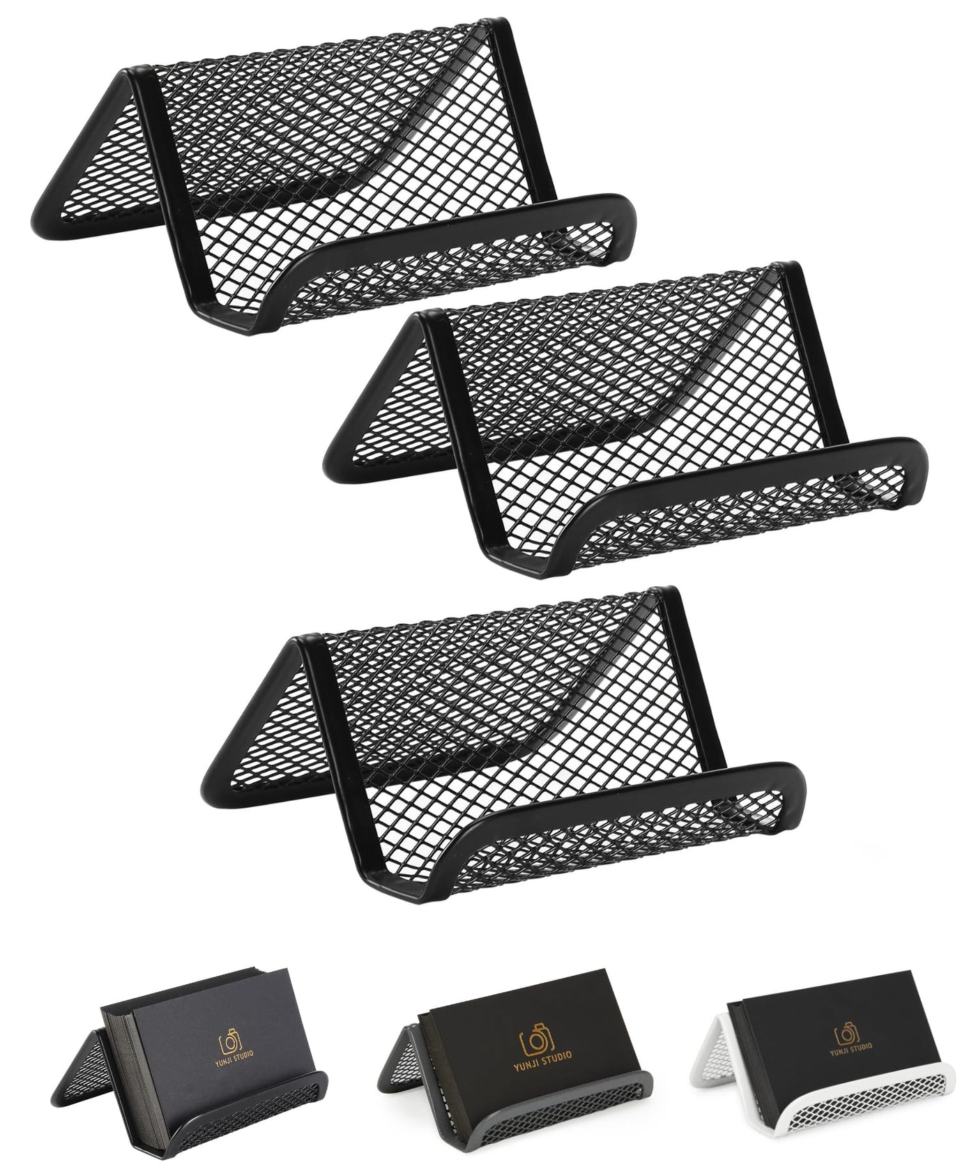 Mr. Pen- Metal Mesh Business Card Holders, 3 Pack, Black, Durable Stainless Steel Card Stand for Desk, Office, and Business Use, Straight, Flat and Smooth Design