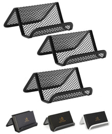 Mr. Pen- Metal Mesh Business Card Holders, 3 Pack, Black, Durable Stainless Steel Card Stand for Desk, Office, and Business Use, Straight, Flat and Smooth Design