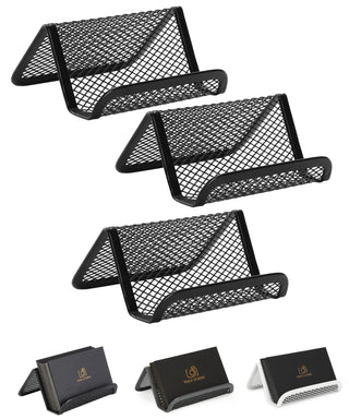 Mr. Pen- Metal Mesh Business Card Holders, 3 Pack, Black, Durable Stainless Steel Card Stand for Desk, Office, and Business Use, Straight, Flat and Smooth Design