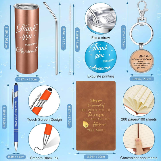 Ireer Employee Appreciation Gifts Thank You Teacher Gifts 20 oz Insulated Tumbler Keychain Pen Notepad(Vibrant Colors,8 Sets) - hover image