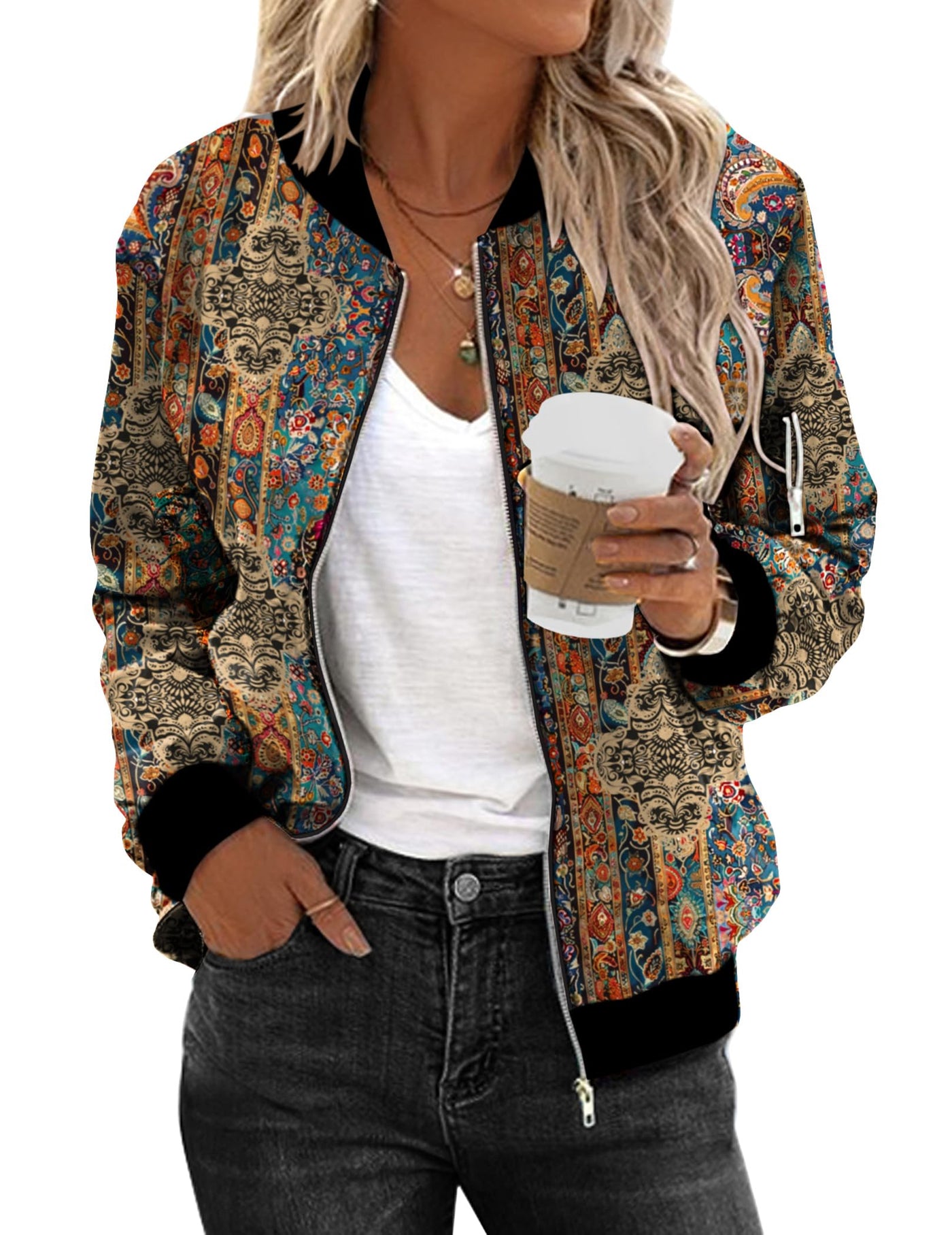 Zeagoo Women's Bomber Jacket Casual Coat Zip Up Spring Fall Clothes with Pockets S-XXL
